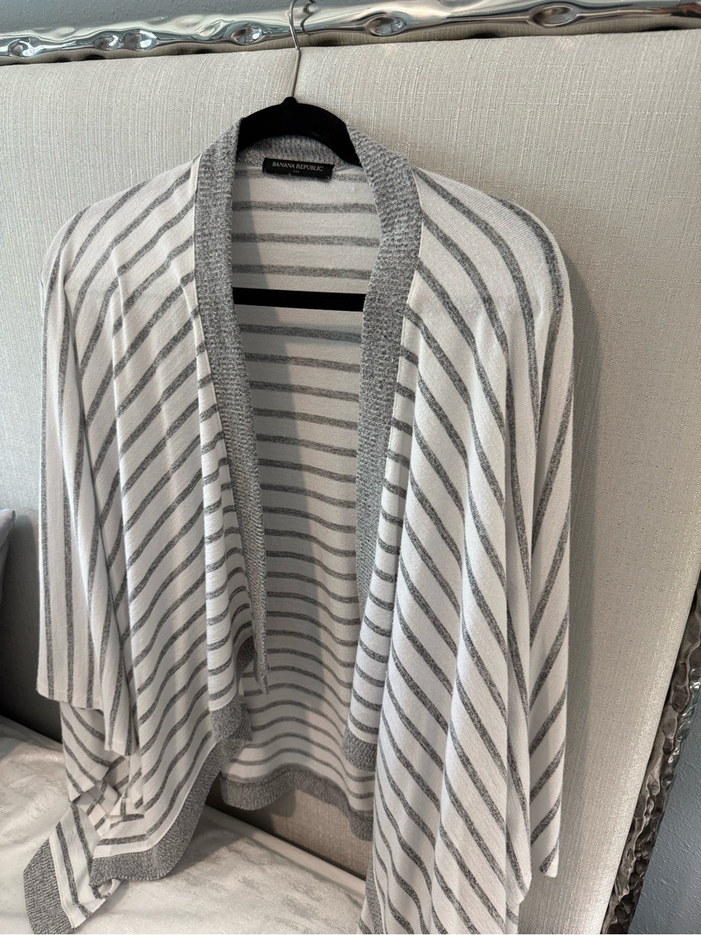 Banana Republic White and Gray Striped Shall/Poncho